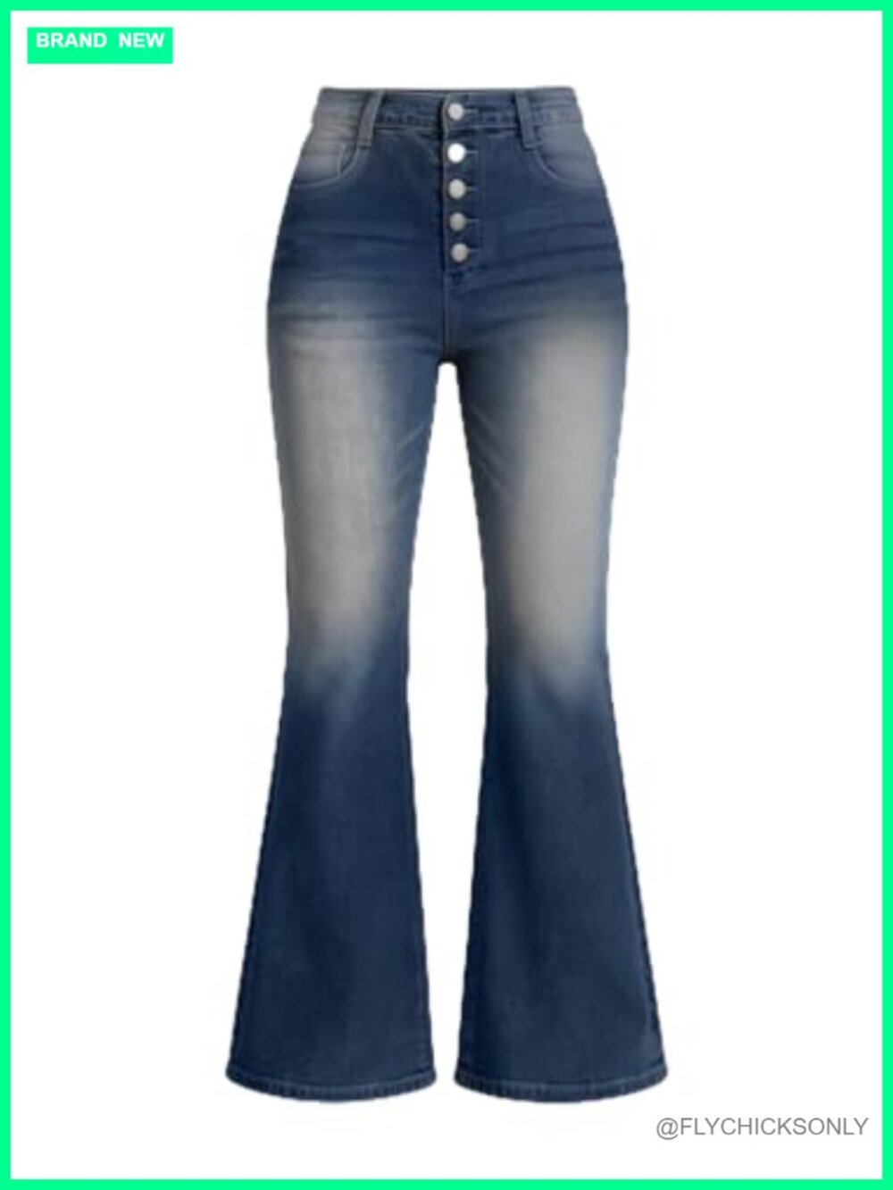 High Waisted Flare Bell Bottom Jeans Button Fly Stretch Denim Plus Size